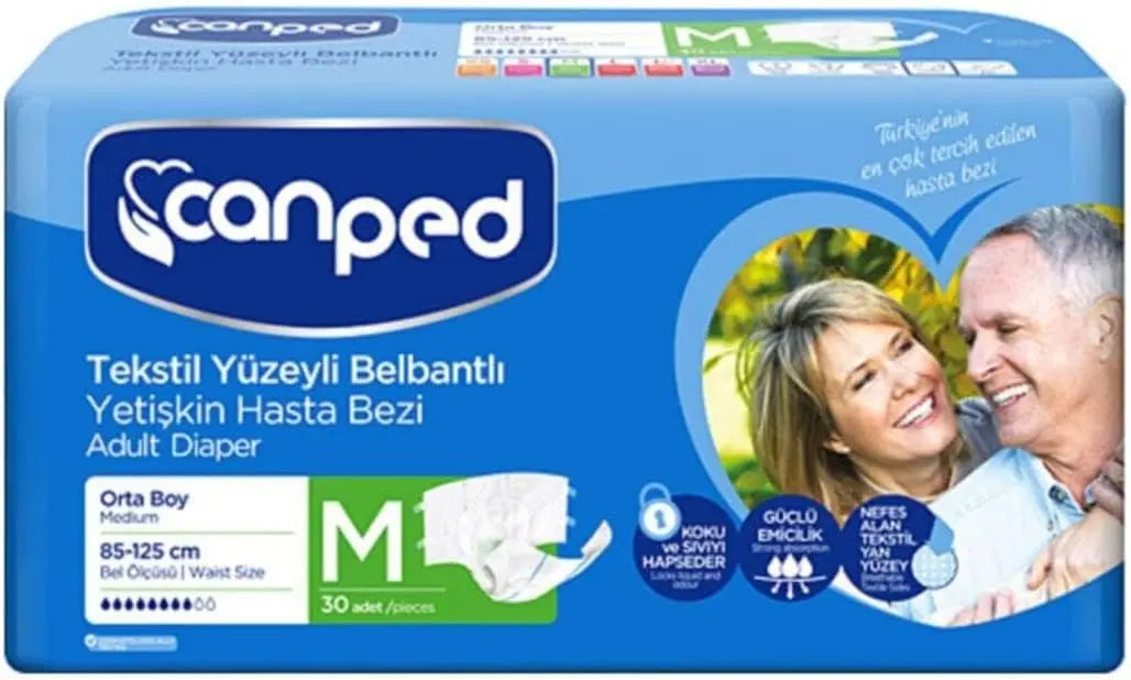 Canped Tekstil Yüzeyli Belbantlı Medium Hasta Bezi 30lu - Lento Medikal