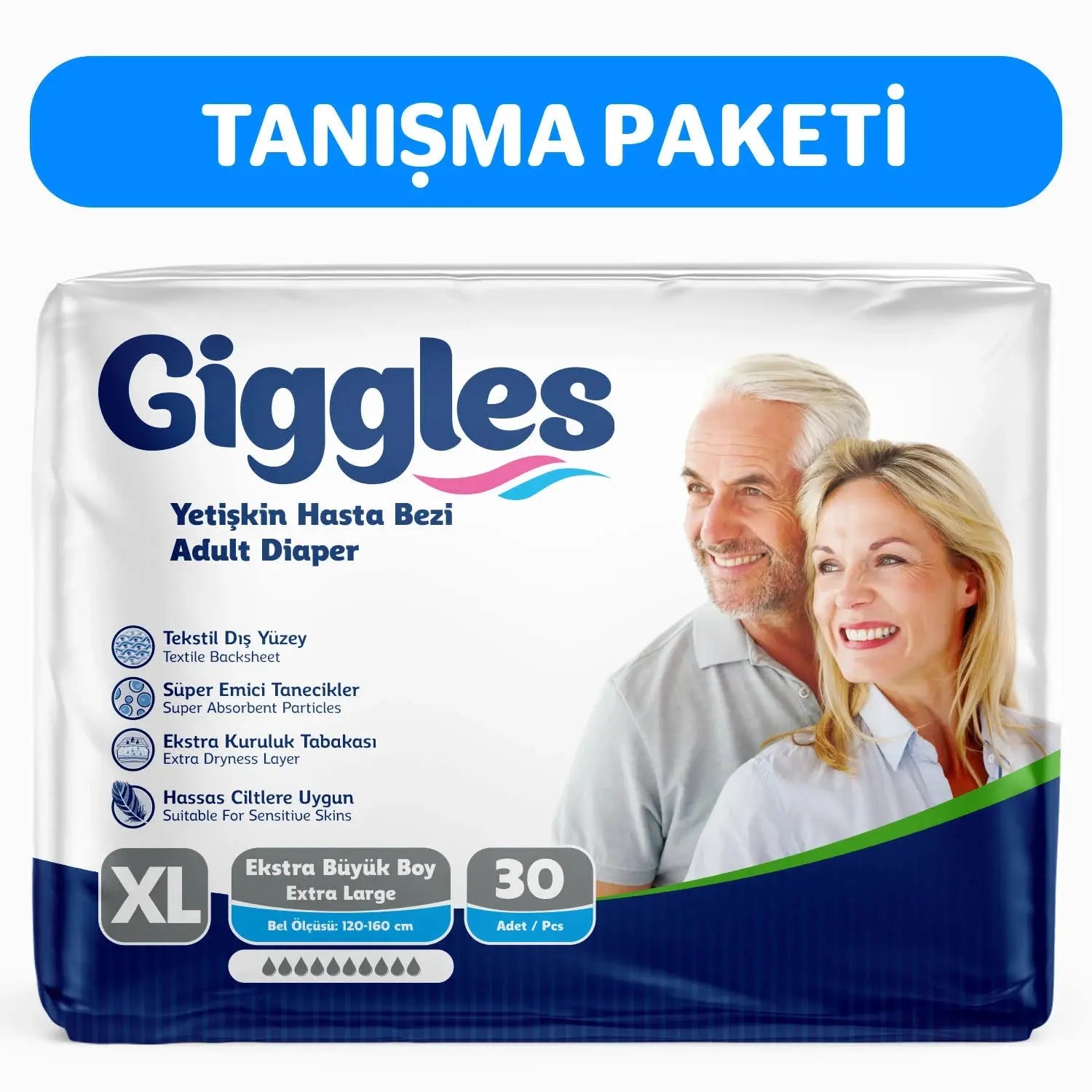 Giggles Yetişkin Tekstil Yüzlü Bağlamalı Hasta Bezi XL 30'lu 1 Paket Lento Medikal