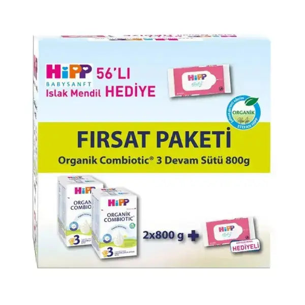 Hipp Organic Combiotic 3 Devam Sütü 2x800 gr + Islak Mendil Hediyeli Fırsat Paketi Lento Medikal