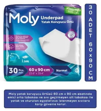 Moly Yatak Koruyucu Örtü 60x90 cm 30'lu Lento Medikal