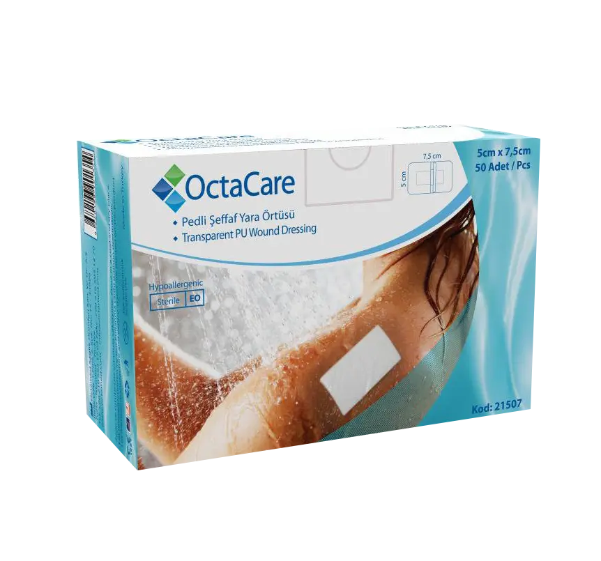 Octacare Su Geçirmez Pedli Şeffaf Pu Film Steril Yara Örtüsü Banyo Bandı 5x7,5- 50 Adet Lento Medikal