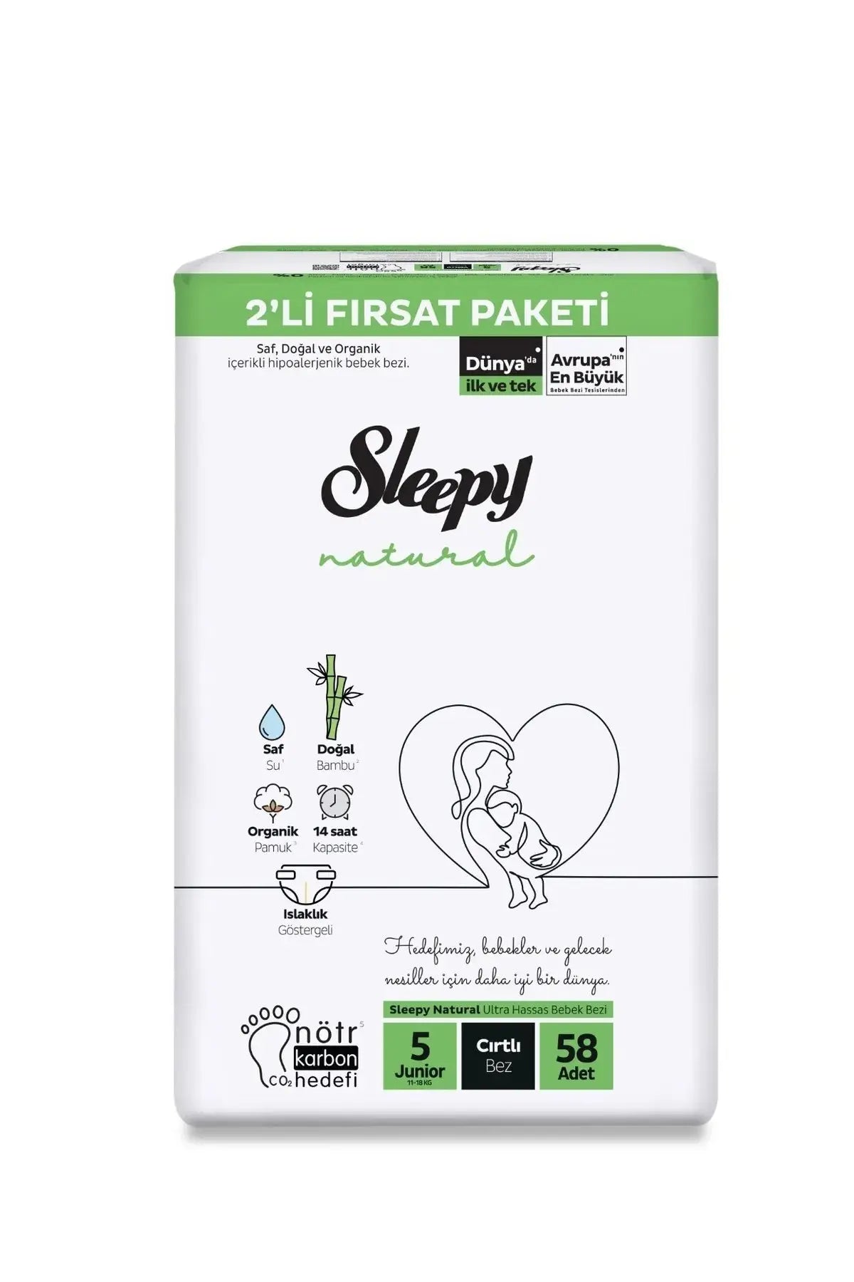 Sleepy Natural 2'li Fırsat Paketi 5 Numara Junior Bebek Bezi 58 Adet Lento Medikal