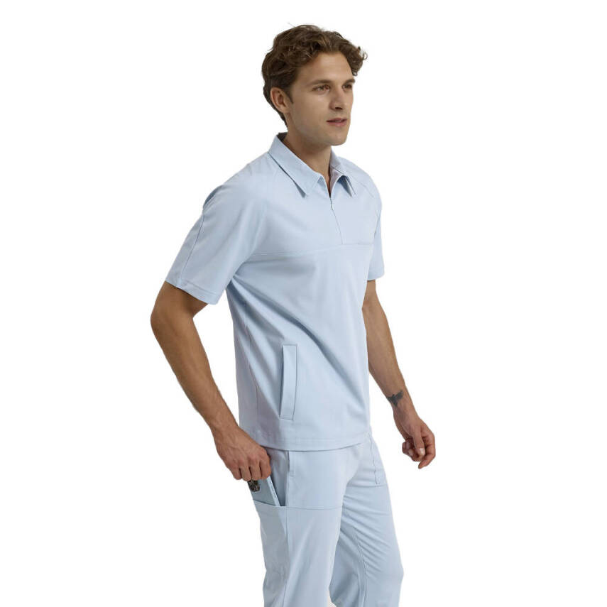 BRL MEDİMEN | TEK ÜST Reglan Kol Gizli Fermuarlı Gömlek Yaka Doktor ve Hemşire Cerrahi Forması Bebe Mavi