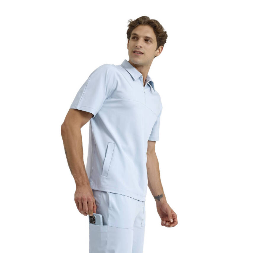 BRL MEDİMEN | TEK ÜST Reglan Kol Gizli Fermuarlı Gömlek Yaka Doktor ve Hemşire Cerrahi Forması Bebe Mavi