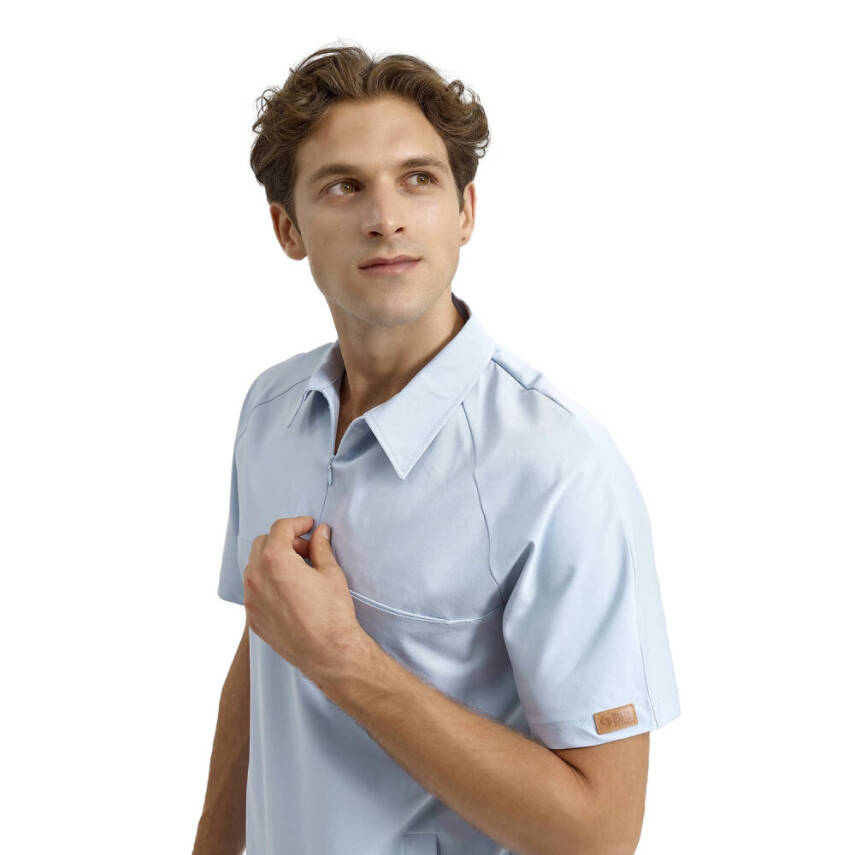 BRL MEDİMEN | TEK ÜST Reglan Kol Gizli Fermuarlı Gömlek Yaka Doktor ve Hemşire Cerrahi Forması Bebe Mavi