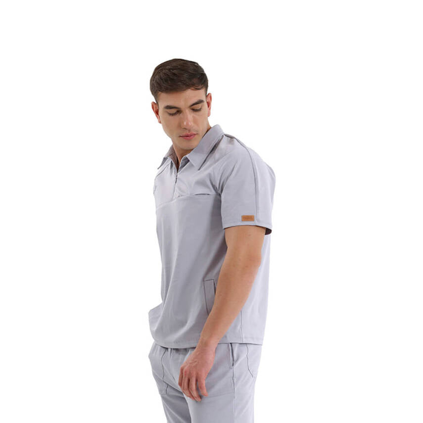 BRL MEDİMEN | TEK ÜST Reglan Kol Gizli Fermuarlı Gömlek Yaka Doktor ve Hemşire Cerrahi Forması Gri