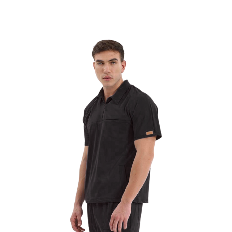 BRL MEDİMEN | TEK ÜST Reglan Kol Gizli Fermuarlı Gömlek Yaka Doktor ve Hemşire Cerrahi Forması Siyah