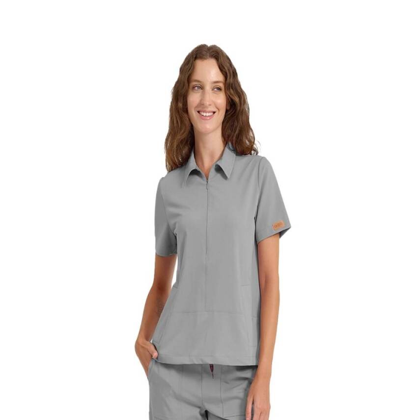 BRL MEDİNİLLA | Tek Üst Yandan Cepli Gizli Fermuar Polo Yaka Doktor Hemşire Cerrahi Forma Gri