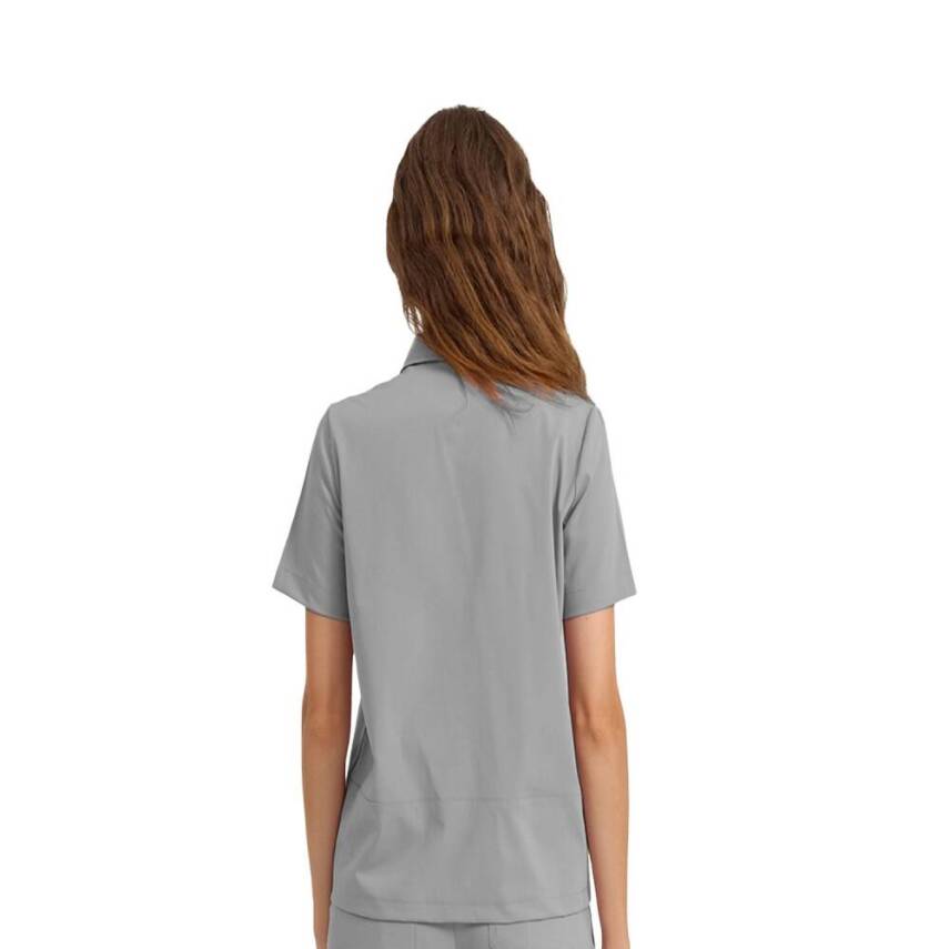 BRL MEDİNİLLA | Tek Üst Yandan Cepli Gizli Fermuar Polo Yaka Doktor Hemşire Cerrahi Forma Gri