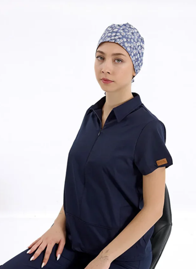 BRL MEDİNİLLA | Tek Üst Yandan Cepli Gizli Fermuar Polo Yaka Doktor Hemşire Cerrahi Forma Lacivert