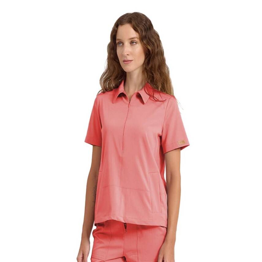 BRL MEDİNİLLA | Tek Üst Yandan Cepli Gizli Fermuar Polo Yaka Doktor Hemşire Cerrahi Forma Leylak