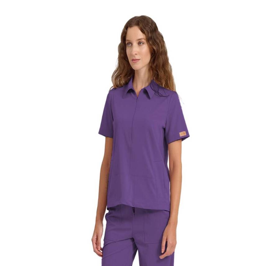 BRL MEDİNİLLA | Tek Üst Yandan Cepli Gizli Fermuar Polo Yaka Doktor Hemşire Cerrahi Forma Mor