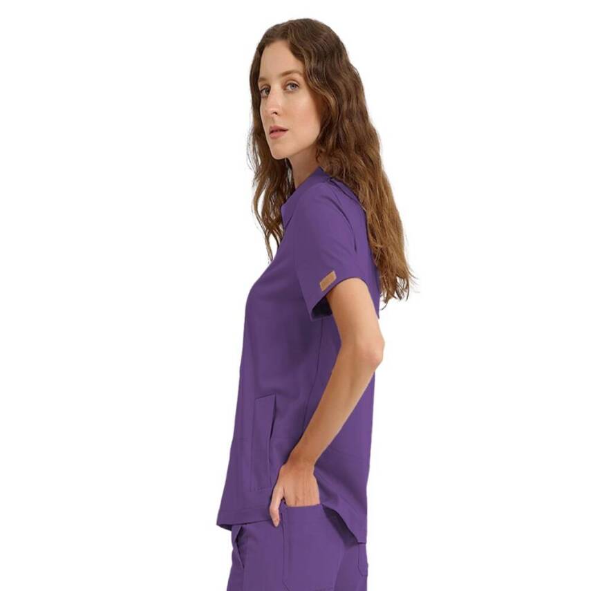 BRL MEDİNİLLA | Tek Üst Yandan Cepli Gizli Fermuar Polo Yaka Doktor Hemşire Cerrahi Forma Mor