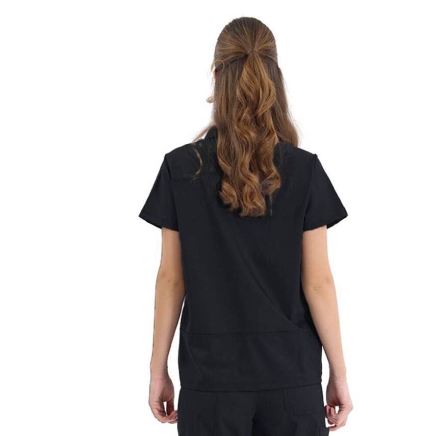 BRL MEDİNİLLA | Tek Üst Yandan Cepli Gizli Fermuar Polo Yaka Doktor Hemşire Cerrahi Forma Siyah